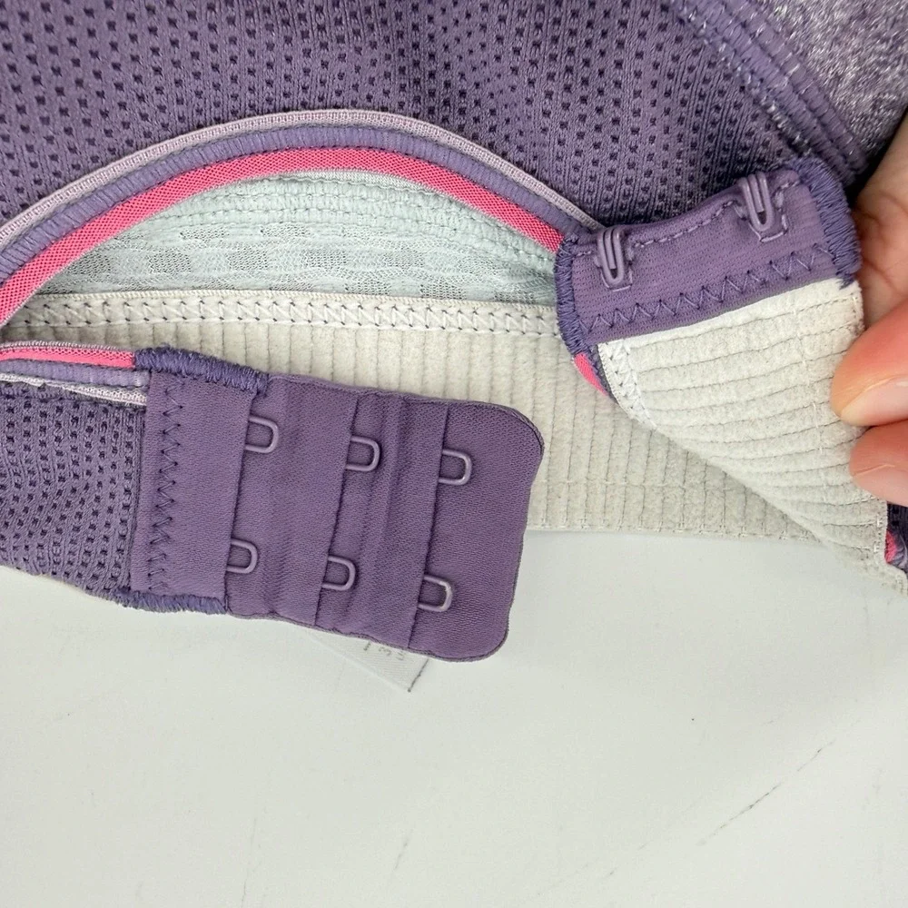 Moving Comfort Rebound Racerback Sports Bra Purple 36C Hook Loop Straps 350037